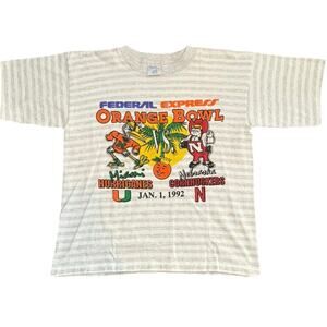 Vintage 90s FedEx Orange Bowl Hurricanes vs Huskers Single Stitch Shirt Medium